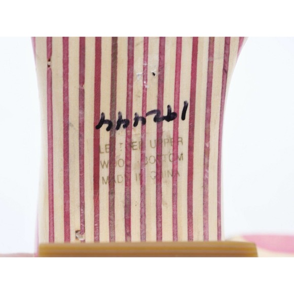 Vis A Vie Womens 9 Sandals Pink Leather Wood Slide Open Toe Slip On Summer Shoe - Picture 10 of 12